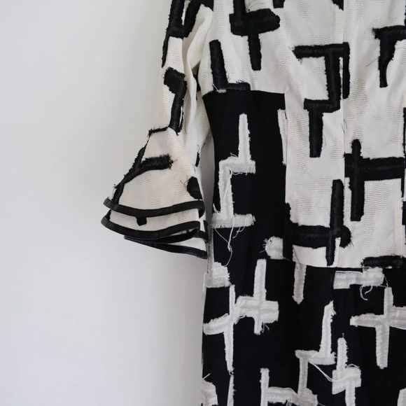 Autumn Adeigbo Giada Dress Cream & Black Bell Sleeve Midi Dress  2 - Picture 10 of 13